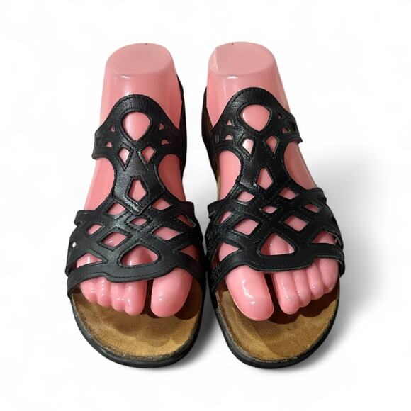 Naot Paris Black Leather Sandals Size EU 37 / US 6 Slingback Comfortable - Picture 3 of 8